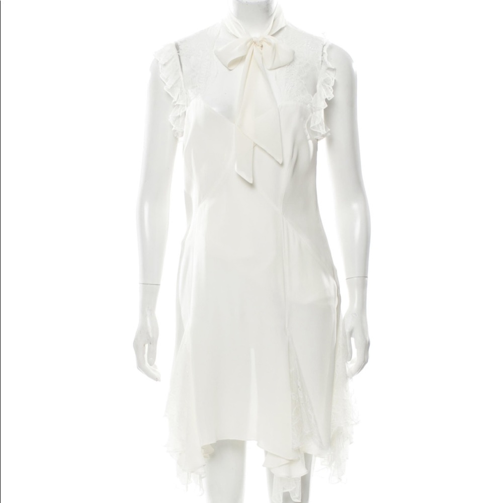 Cinq a Sept Silk Mini Lace Ruffle White Dress - Picture 5 of 13